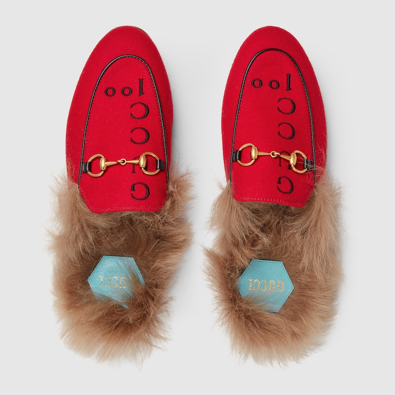 Women's Gucci 100 Princetown slipper in Hibiscus red felt | GUCCI® SI