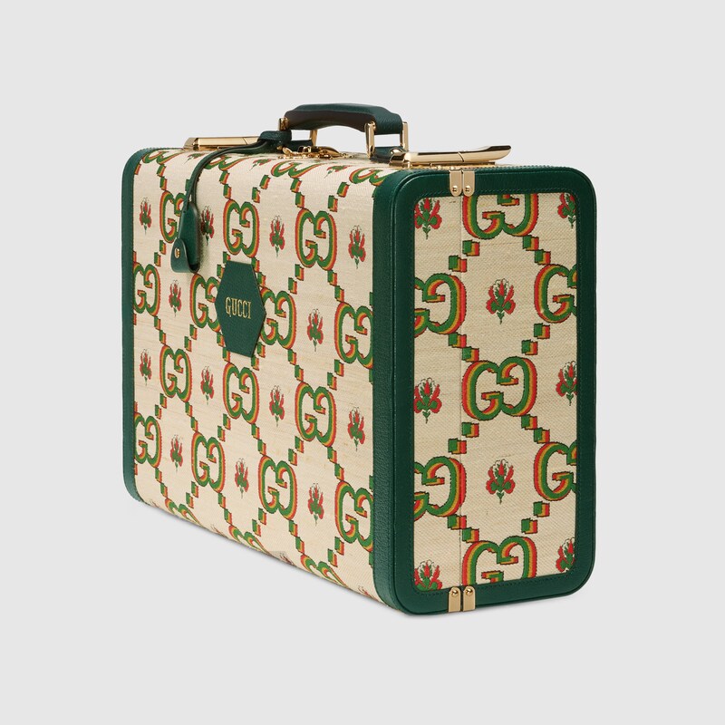 Valigia Gucci 100 misura media in jacquard beige e verde | GUCCI® Italia