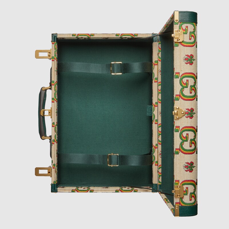 Gucci 100特别系列中号行李箱in米色和绿色提花 GUCCI® FR