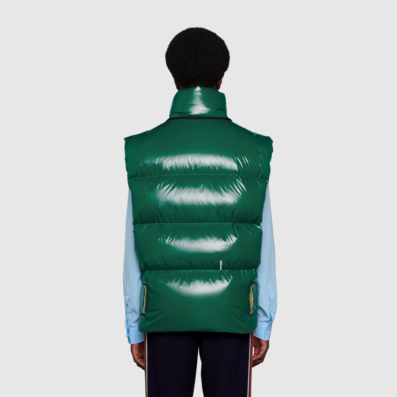 Down padded nylon vest in teal | GUCCI® NO