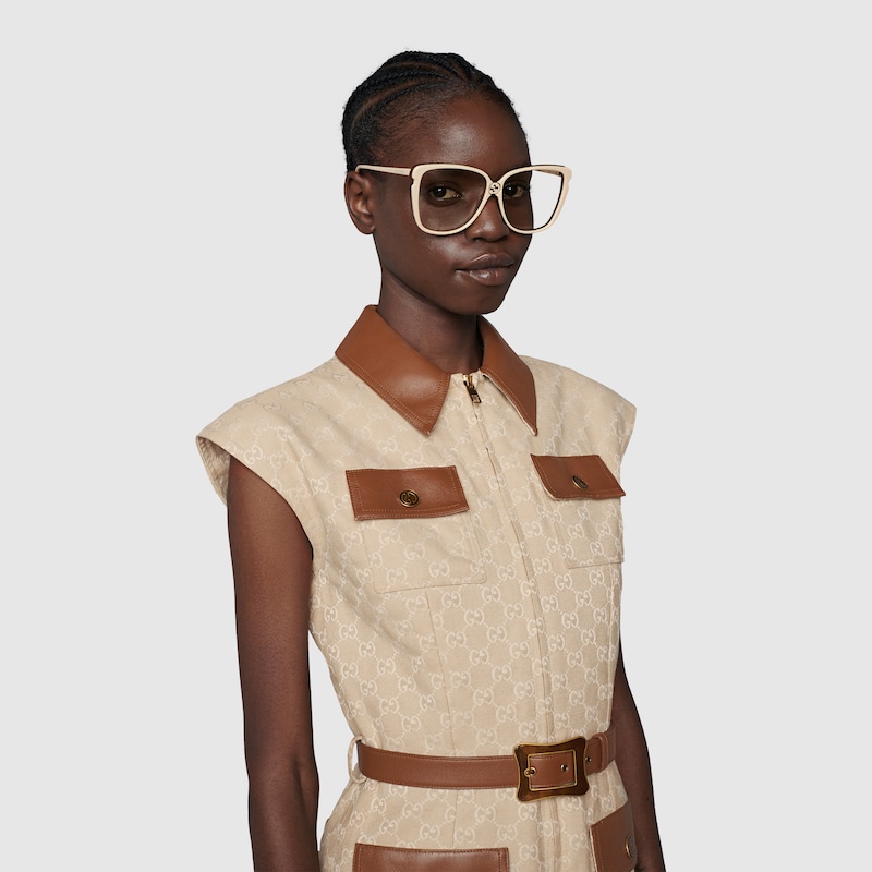 Tuta in tessuto GG Gucci 100 in beige e avorio | GUCCI® Italia