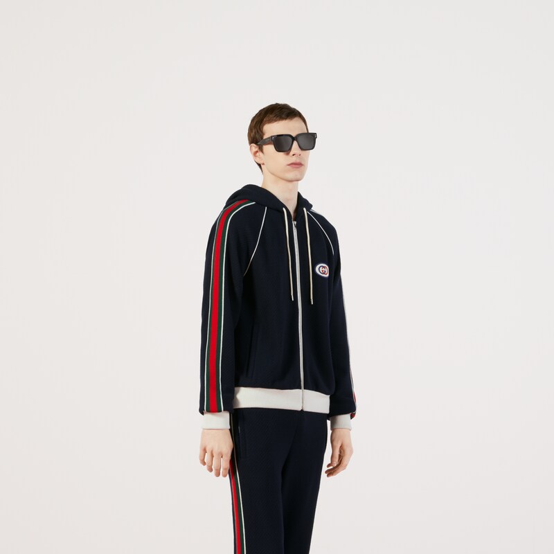 Giacca in jersey di lana con nastro Web in blu | GUCCI® Italia