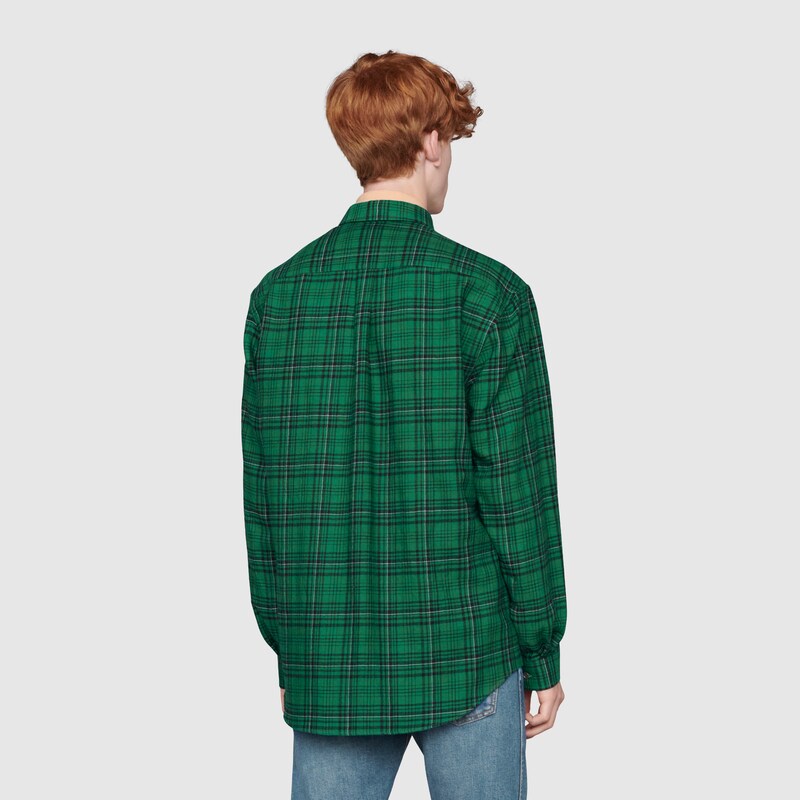 Check wool button-down shirt with 