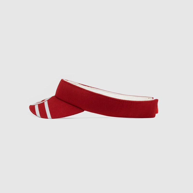 Visiera Gucci 100 in drill di cotone rosso | GUCCI® Italia