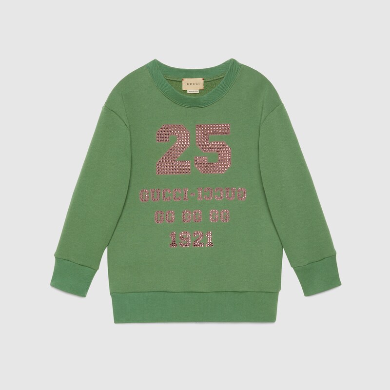 Felpa in cotone con stampa Gucci 1921 in verde | GUCCI® Italia