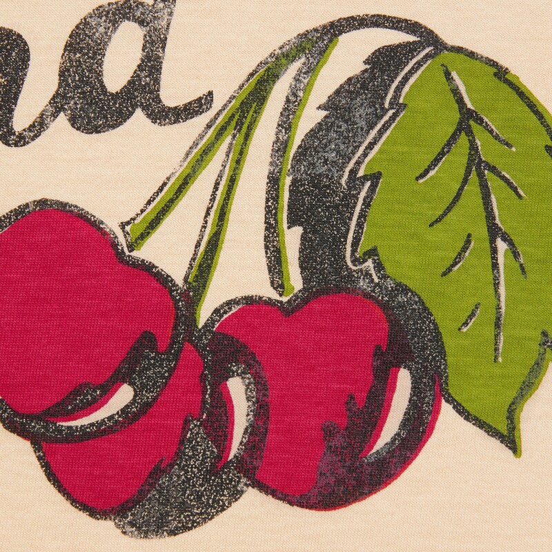 T-shirt in cotone con stampa ciliegie in crema | GUCCI® Italia