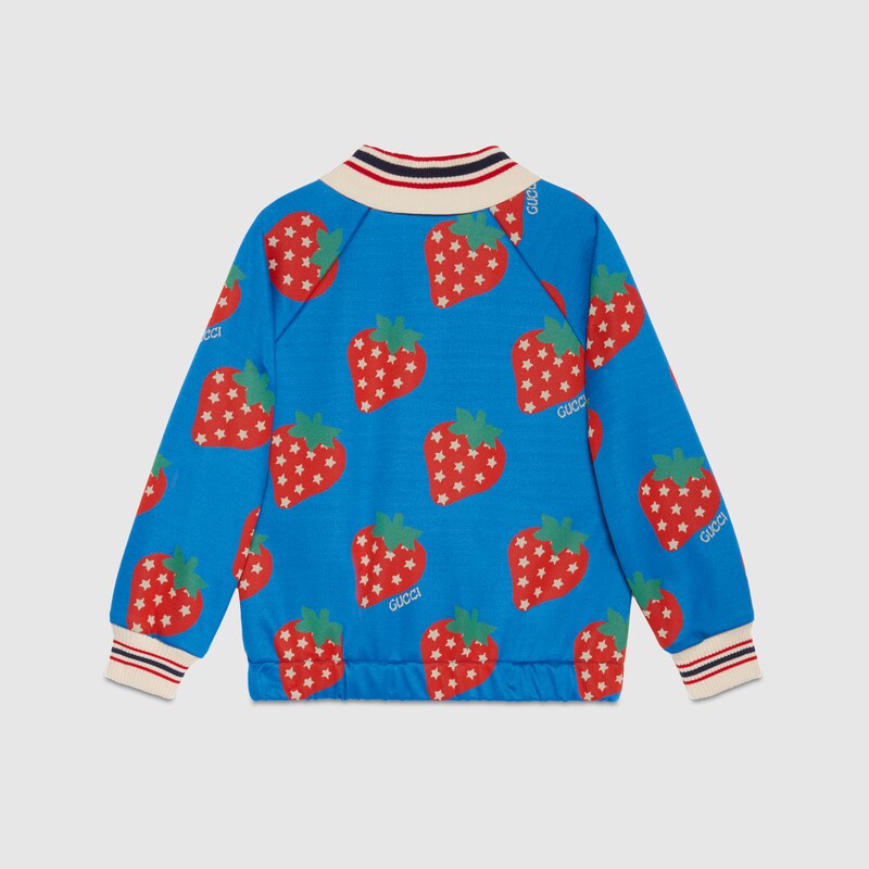 Giacca in jersey con stelle e fragole Gucci in blu e rosso | GUCCI® Italia