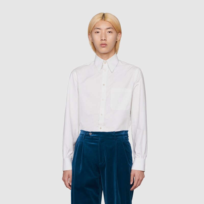 Cotton poplin shirt in white | GUCCI® UK