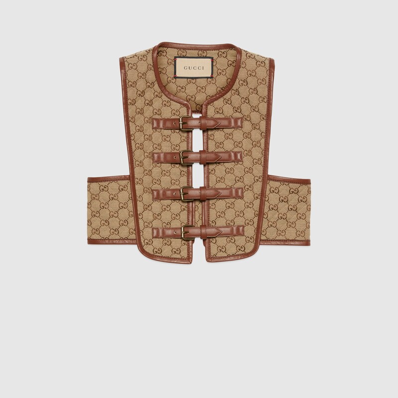 Gilet in tessuto GG trapuntato in beige ed ebano | GUCCI® CH