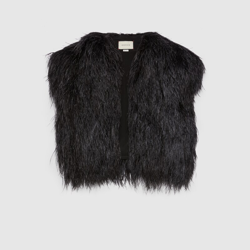 Vest with feathers in black | GUCCI® SG