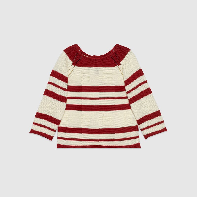 Maglione in cotone con G Quadro in rosso e bianco | GUCCI® CH