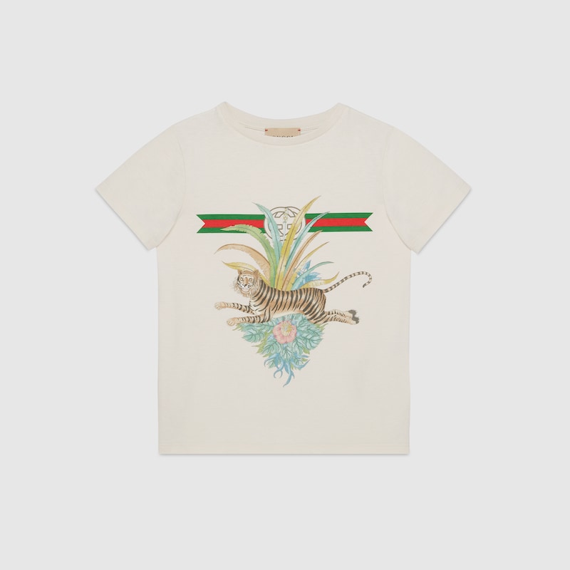 Gucci Tiger T-shirt in color gesso | GUCCI® Italia
