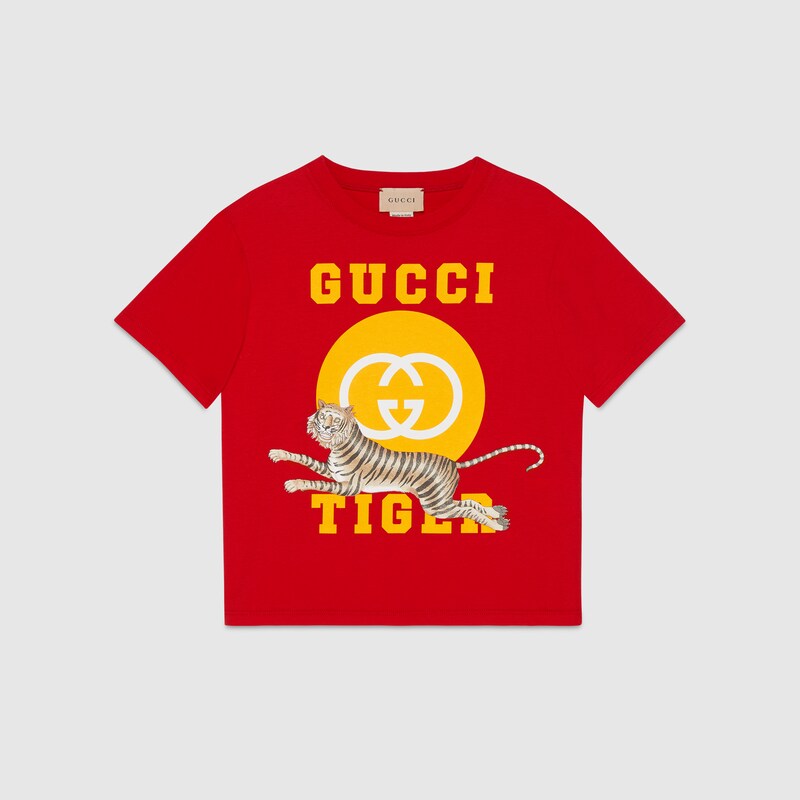 Gucci Tiger T-shirt con GG in rosso | GUCCI® Italia