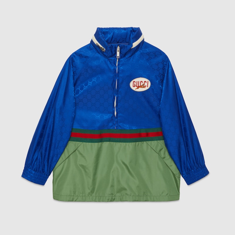 Gucci Tiger giacca GG con cerniera e patch in blu | GUCCI® Italia