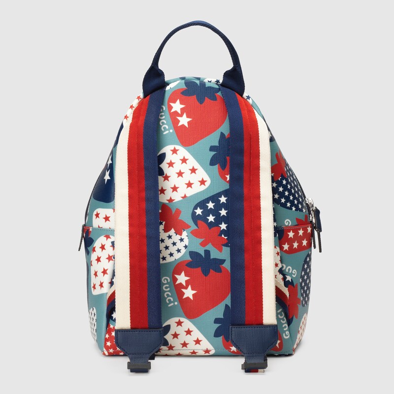 Zaino con fragole e stelle Gucci in Supreme celeste, rosso e beige | GUCCI®  Italia