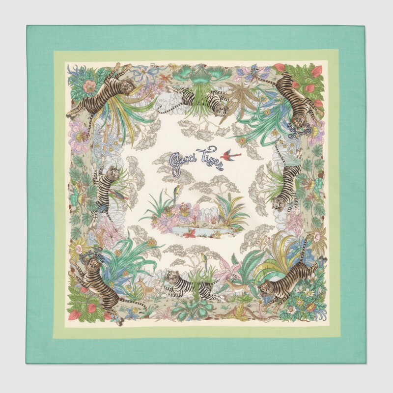 Gucci Tiger sciarpa in cotone in verde chiaro | GUCCI® Italia