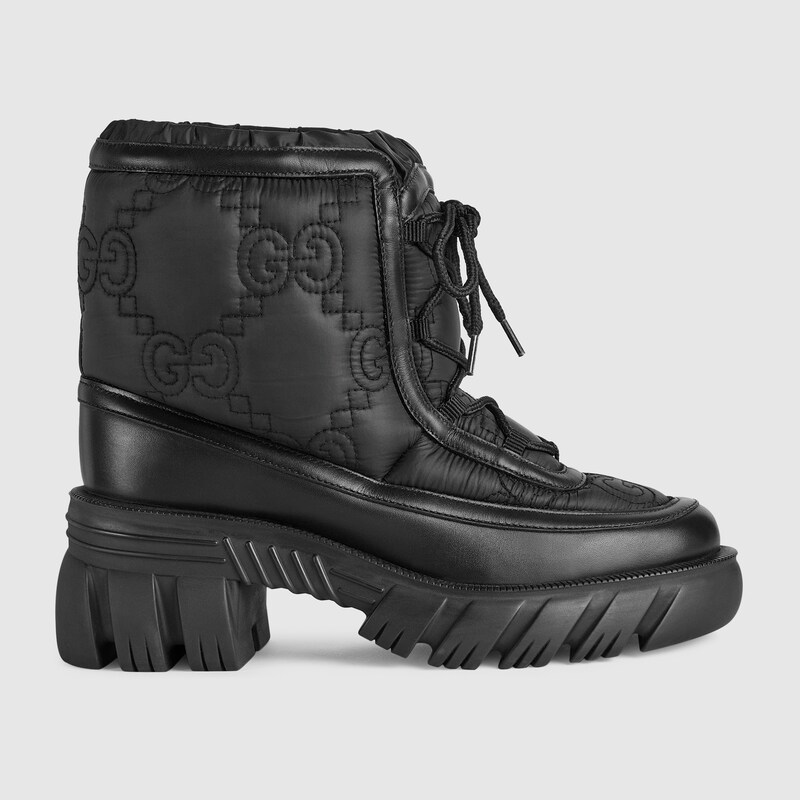 Botín con GG para mujer en nylon negro | GUCCI® ES