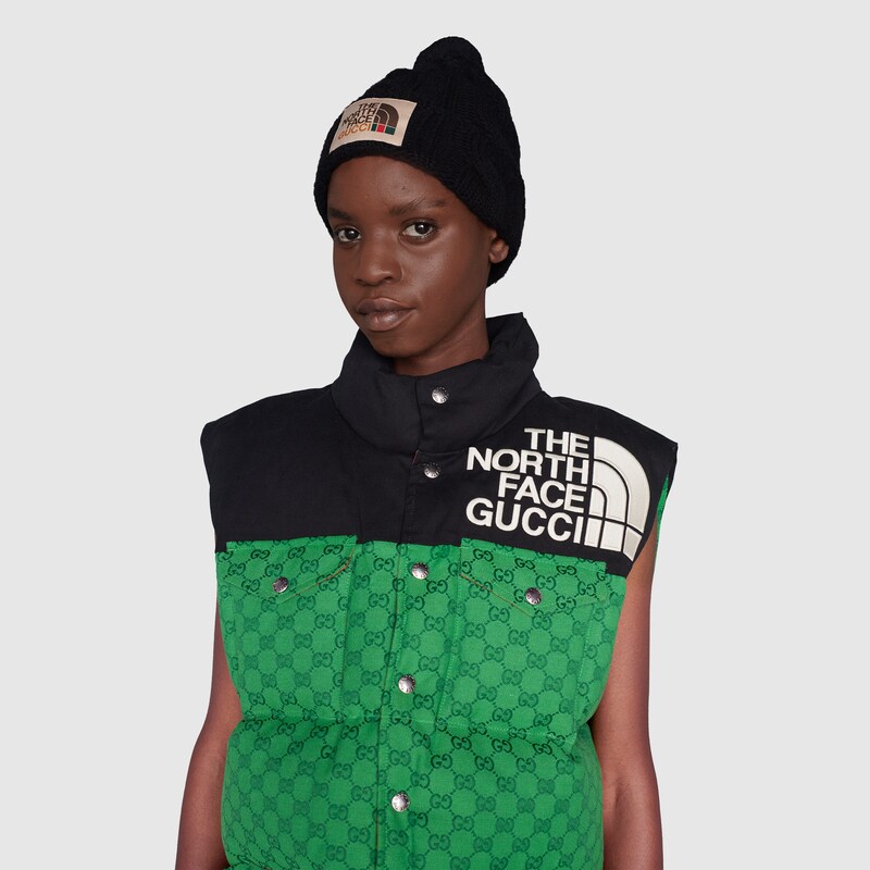 Chaleco acolchado The North Face x Gucci en verde y negro | GUCCI® ES