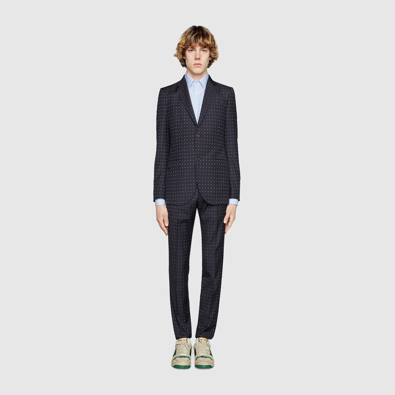 Gドット ウール スーツダークブルー/ホワイト ウール | GUCCI® JP