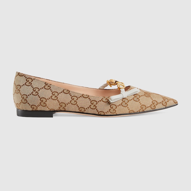 Ballerina donna con 'GUCCI' in tessuto GG beige ed ebano | GUCCI® Italia