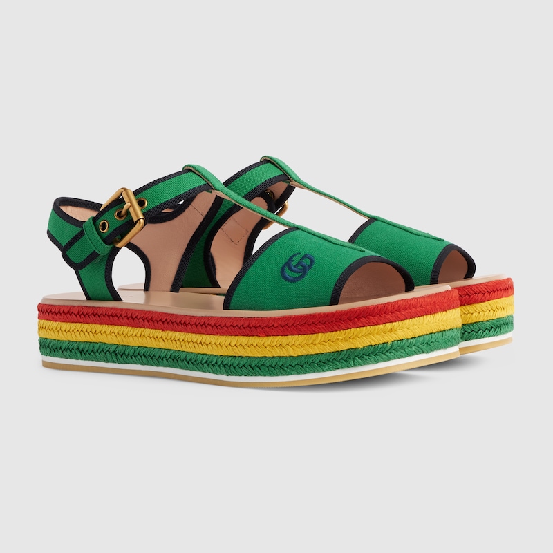 Sandali donna con plateau in cotone verde chiaro | GUCCI® Italia