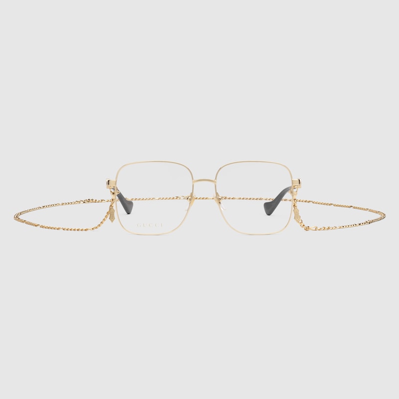 Occhiale squadrato con ponte basso in metallo color oro | GUCCI® Italia