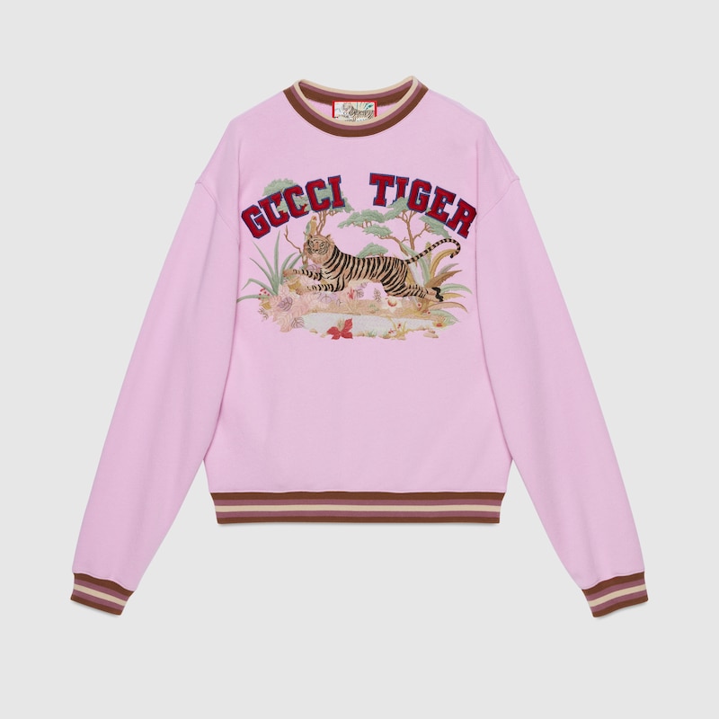 Gucci Tiger cotton sweatshirt in pink | GUCCI® RO