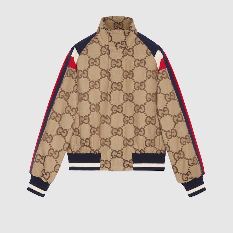 Gucci Tiger giacca in tessuto jumbo GG in beige ed ebano | GUCCI® CH