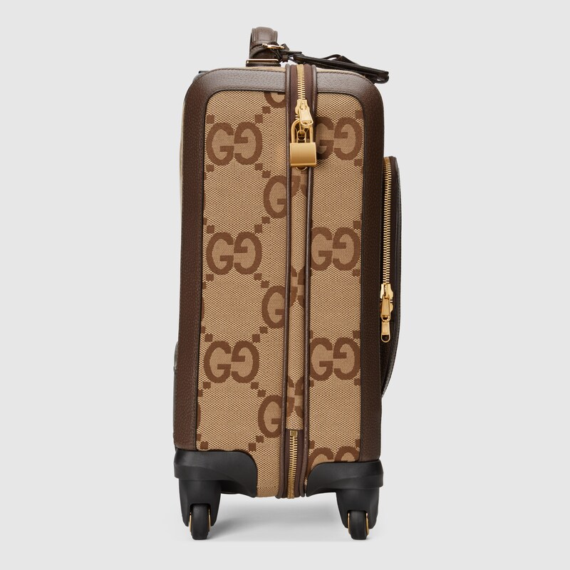 Maleta pequeña con GG jumbo en lona GG en camel y ébano | GUCCI® ES