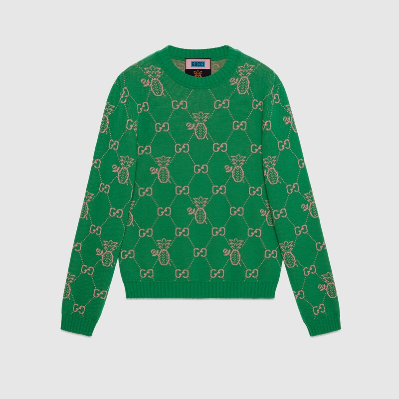 Gucci Autunno Inverno 20/21 maglione con motivo a zig zag rosa avorio e  nero - 633823 XKBIZ 9147