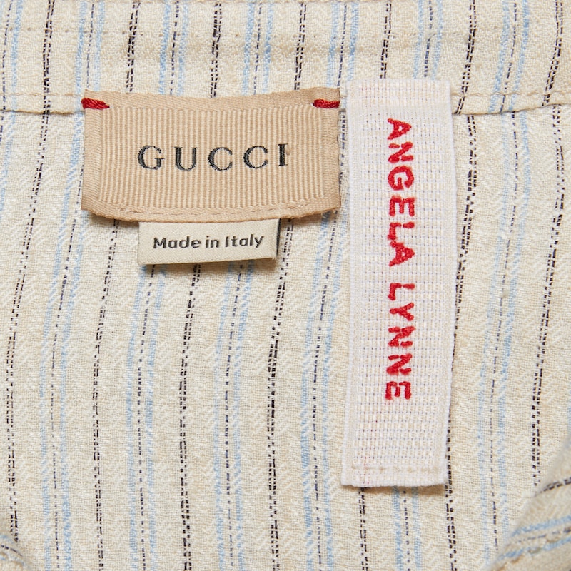 Camicia in lino in beige e celeste | GUCCI® Italia