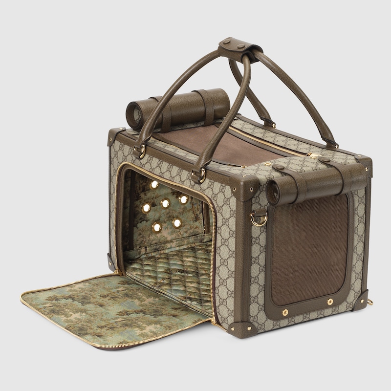 Small GG pet carrier with  in beige and ebony Supreme GUCCI® Canada
