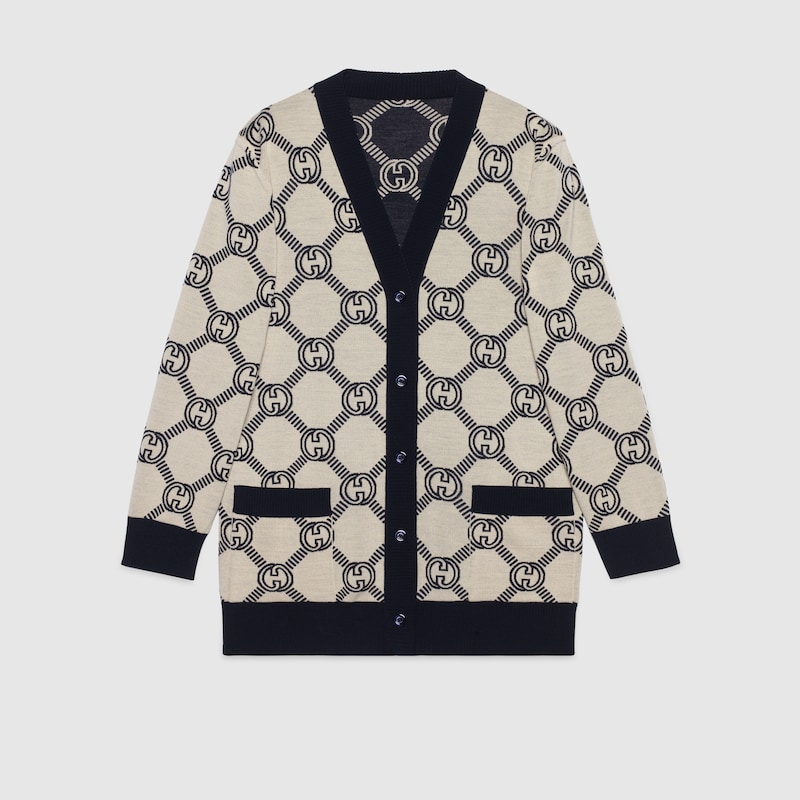 Reversible GG wool jacquard cardigan