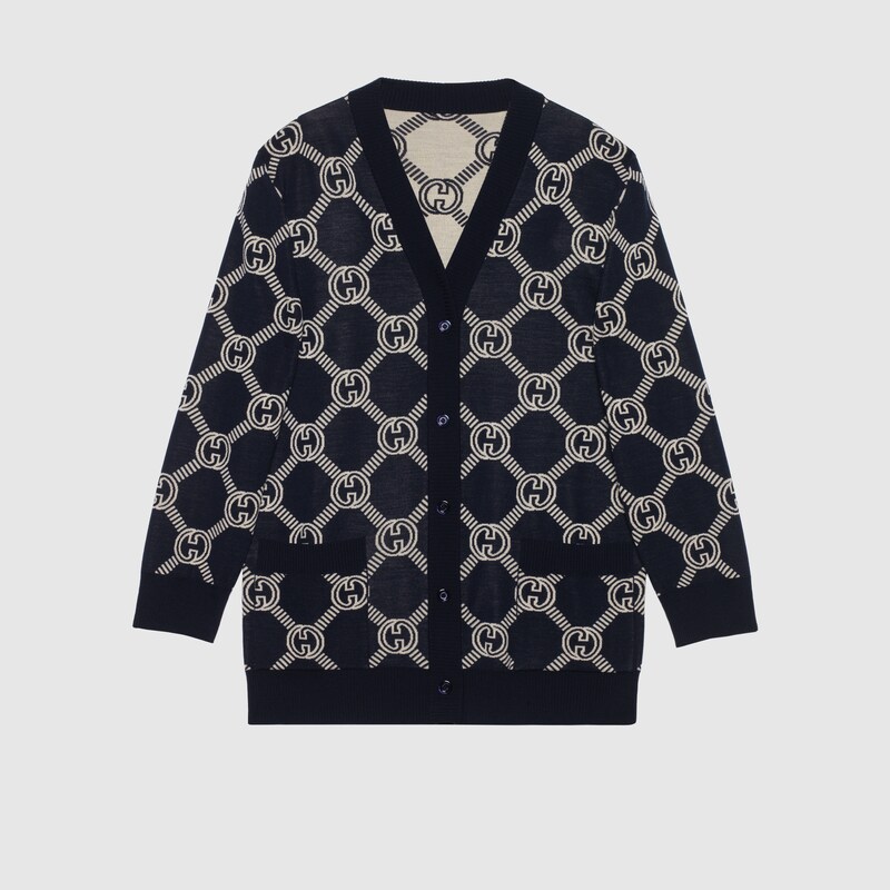 Reversible GG wool jacquard cardigan