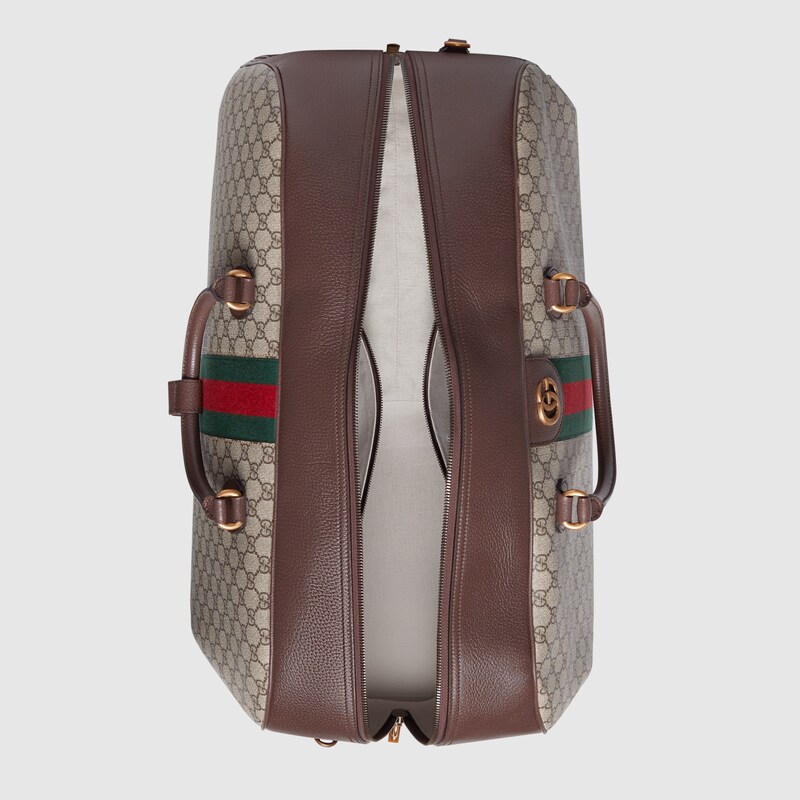 Gucci Savoy maxi bowling bag in beige and ebony Supreme GUCCI® US
