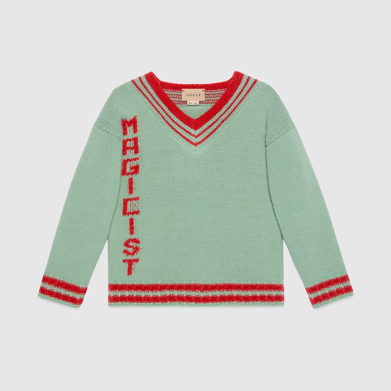 Children's wool jumper in turquoise and 