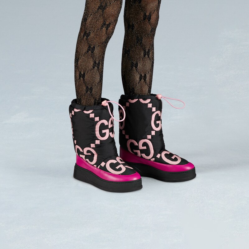 Women's maxi GG boot in black and pink nylon | GUCCI® SE