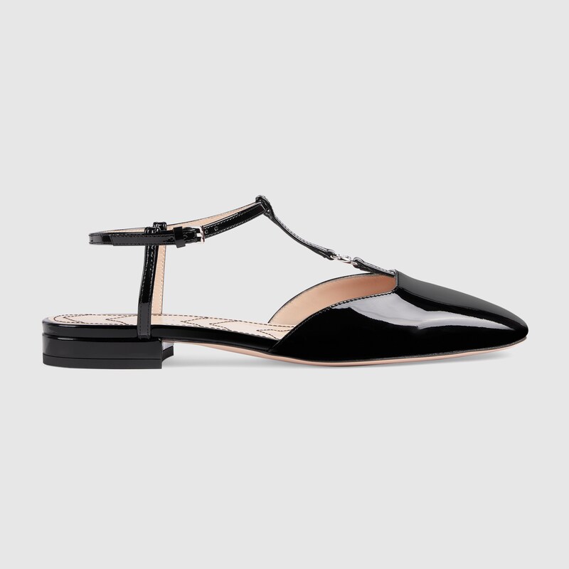 Women's Double G ballet flat in black patent leather GUCCI® UK