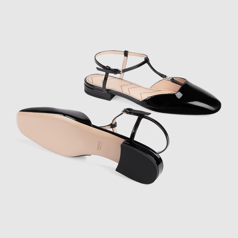 Women's Double G ballet flat in black patent leather GUCCI® UK