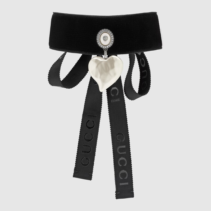 Interlocking G choker with ribbon bow tie in black velvet GUCCI® US