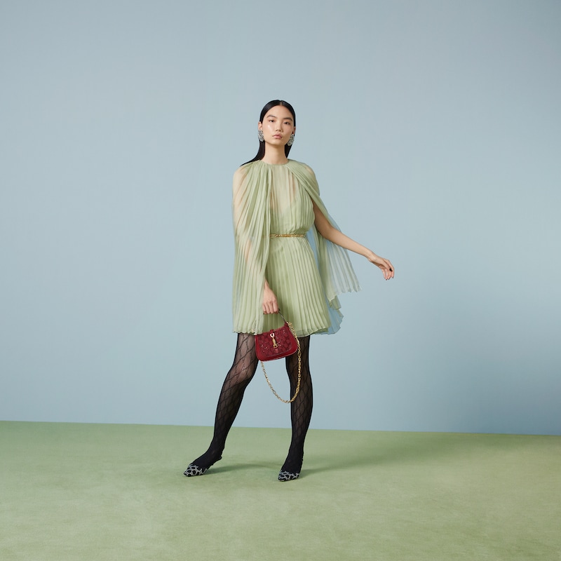 Silk pleated dress in light green GUCCI® UK