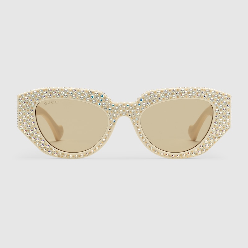 Geometricframe sunglasses in ivory acetate GUCCI® US