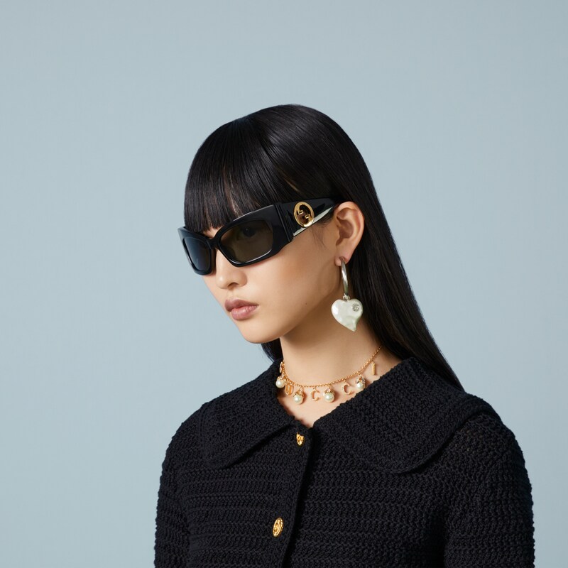 Geometric frame sunglasses in black acetate GUCCI® UK