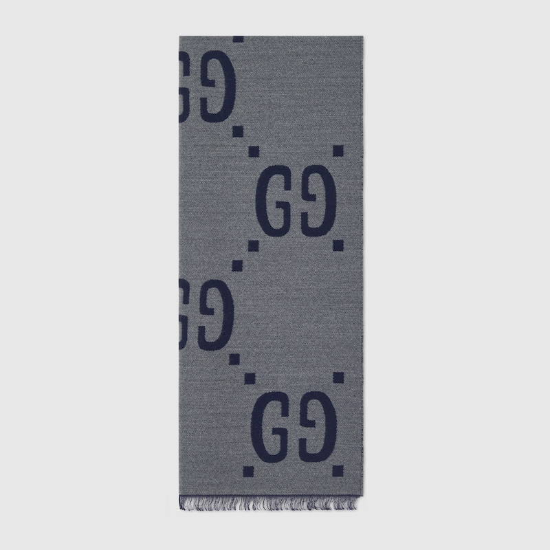 Gucci GG Jacquard Wool Silk Scarf