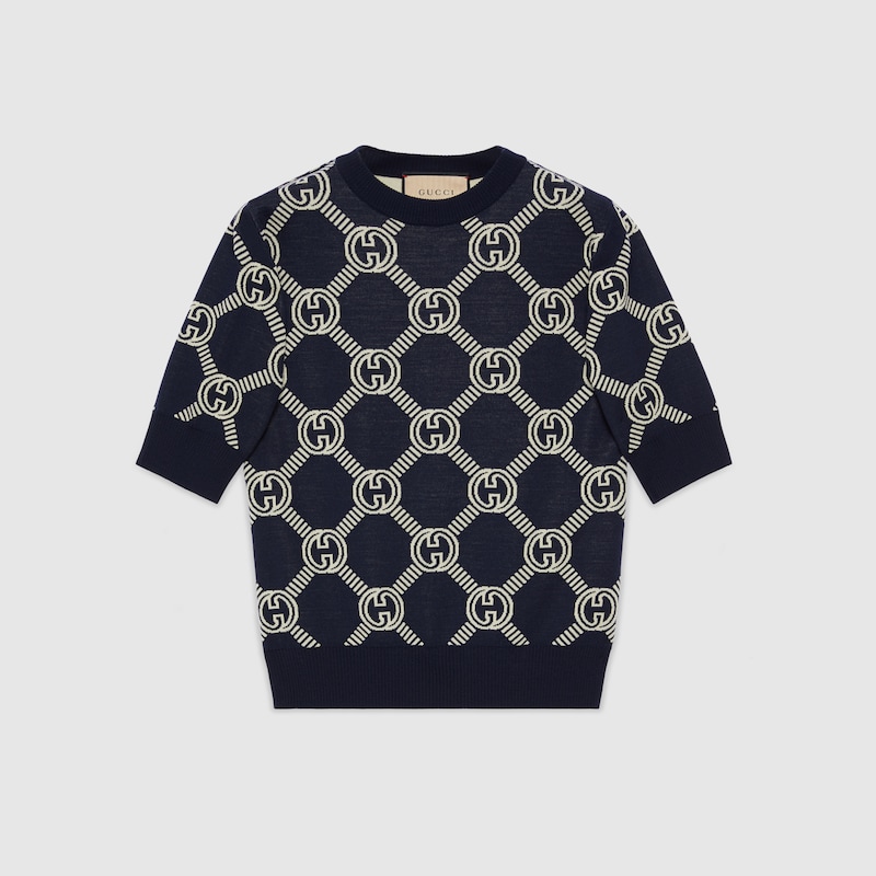 Reversible GG wool jacquard top