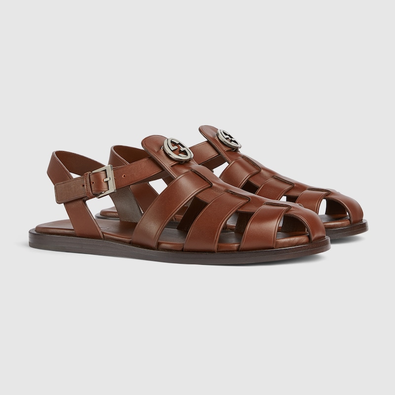 Gucci brown leather sandals on sale