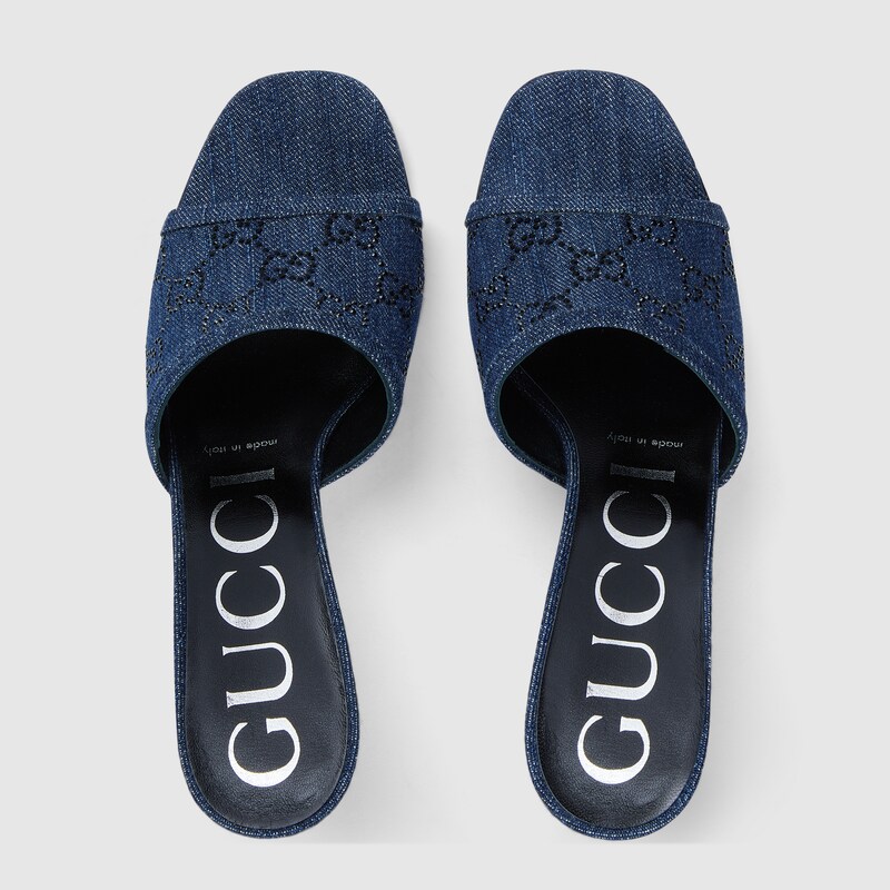 Women's GG slide sandal in blue denim GUCCI® US