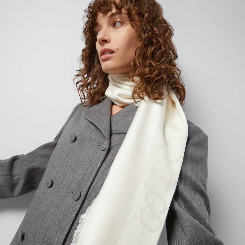 Gucci GG Jacquard Silk Wool Shawl | Thumbnail 3 Gucci GG Jacquard Silk Wool Shawl | Thumbnail 3