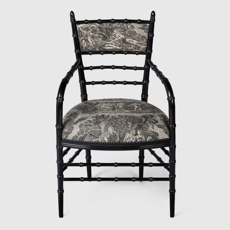 Gucci Chiavari Toile De Jouy Print Chair With Arm Rest In Black