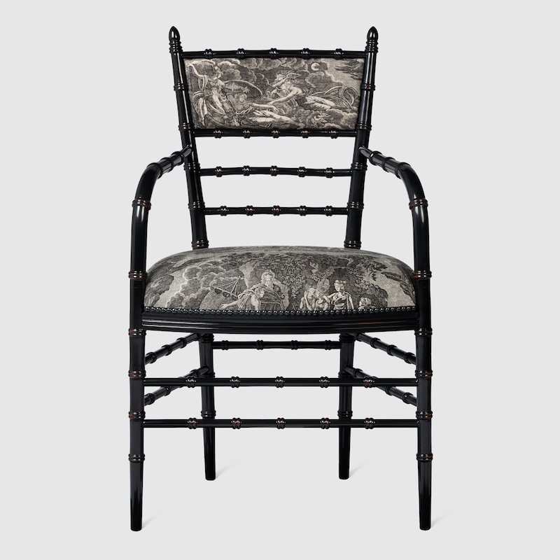 Chiavari Toile de Jouy print chair with arm rest